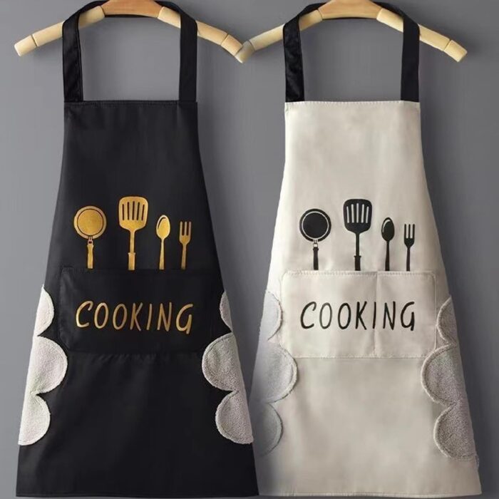 Kitchen Apron with Hand Wiping Towels, Waterproof, Oilproof, Adjustable Straps, Large Pockets, Durable Cooking Apron for Men & Women – Chef, BBQ, Baking, and Kitchen Essentials...