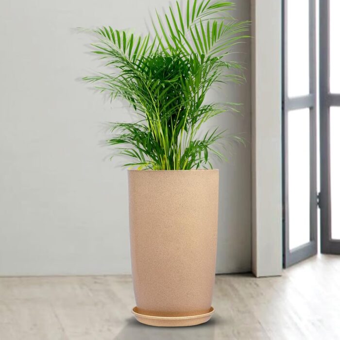 Kuber Industries Flower Pot with Plate | 18 Inch Lightweight Polymers Indoor-Outdoor Plant Pots | Flower Pot Gamla for Home-Office & Garden | Planter for Living Room | Beige