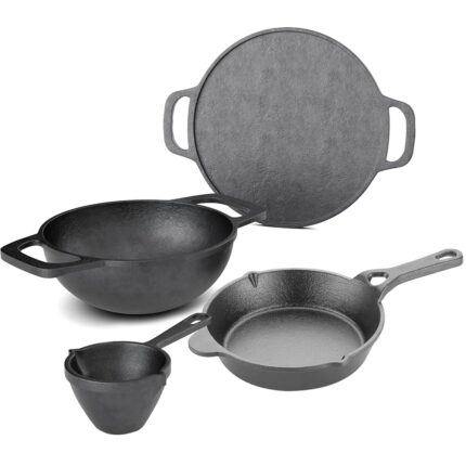 Lifelong Cast Iron Cookware Combo Set | Tawa (30cm), Kadai (24cm), Fry Pan (20cm) & Tadka Pan | Pre-Seasoned, Non-Toxic, Non-Stick | Gas & Induction Stove-Friendly | Heavy-Duty...