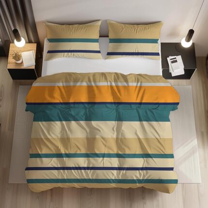 LOOMLYFE 300 TC All Season King Size AC Comforter || Blanket || Duvet with 1 King Size Elastic Fitted Bedsheet and 2 Large Pillow Cover - 4 Piece Comforter Set - YellowGreenStripes