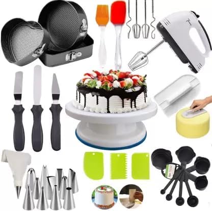 Margi Enterprise Cake Decorating Tools Set | Complete Kit for Baking & Pastry | Includes Nozzles, Spatulas, Turntable, Molds, and Electric Beater (Multicolor, Baking Tools,...