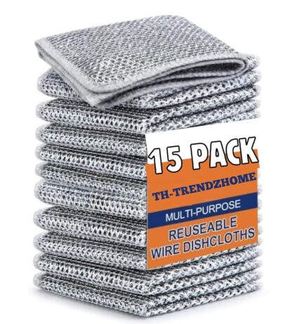 MIP INTERNATIONAL® (15 Pack) Non-Scratch Dish Wash Cloth, Steel Wire Dish Cloth, Wire Dishwashing Rags Stainless Steel Scrubber Non-Scratch Wire Dishcloth for Washing Dishes...
