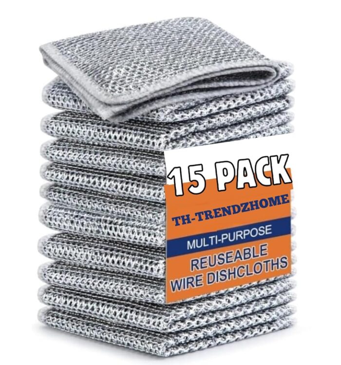 MIP INTERNATIONAL® (15 Pack) Non-Scratch Dish Wash Cloth, Steel Wire Dish Cloth, Wire Dishwashing Rags Stainless Steel Scrubber Non-Scratch Wire Dishcloth for Washing Dishes...