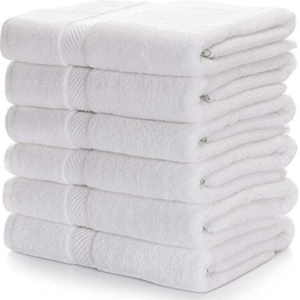 N G Products 100% Cotton Large Full Size White Bath Towels For Hotel And Spa, Super Soft Absorbent Antibacterial, 300 Gsm, Full Large Size-60 Inch X 30 Inch Or 152 Cm X 76 Cm (6...