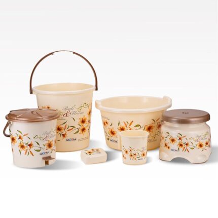 Nayasa Bathroom Set Small DLX 6 Pcs | Bucket 18 Ltrs, Mug 1.5 Ltrs, Basin 20 Ltrs, Dustbin 14 Ltrs, 509 Stool, Soap Case | Bathroom Accessory Set Plastic | Bathroom Set | Bath...