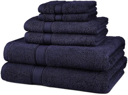 Noble Comfort Linen Hotel Luxurious & SPA Bath Towel Set 800 GSM Set of 6 Piece Terry Cotton Set - Navy Blue