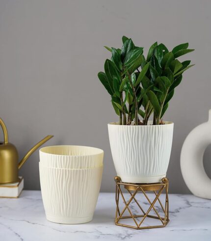 Nurturing Green® Set of 3 Self Watering Pots for Home, Decor & Garden | Flower Pots, Planters for Indoor Plants | Plastic Pots for Living Room (Color: Ivory, Size: 14cm x 12.5cm...