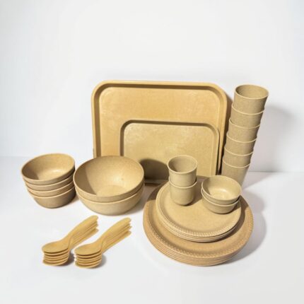Pacing Grass Bamboo Bio-Composite Dinner Set | Lightweight, Durable Crockery for Daily Use | Plates, Bowls, Kullad, Katori, Tray, Glass, Spoons | Eco-Friendly & Stylish Dining...