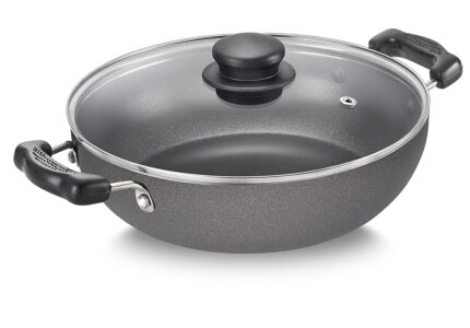 Prestige omega select plus ib Aluminium non - stick cookware dia 24cm kadai with Glass lid ( 2.4 ),Multicolor
