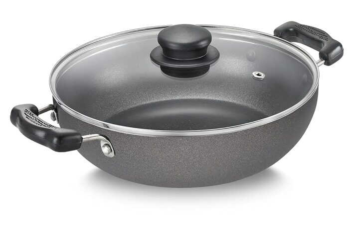 Prestige omega select plus ib Aluminium non - stick cookware dia 24cm kadai with Glass lid ( 2.4 ),Multicolor