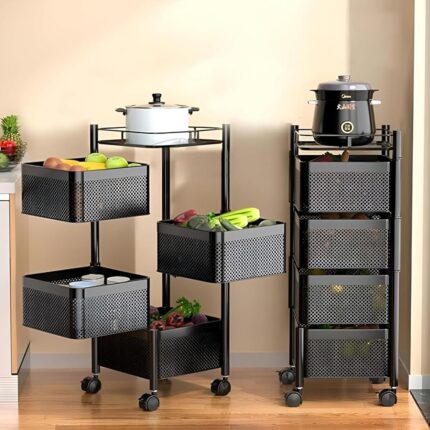 REWOP Kitchen Trolley with Wheels, Kitchen Organizer Items and Storage Solutions for Round Kitchen Organizer and Kitchen Accessories Items, Revolving Vegetable Kitchen Rack...