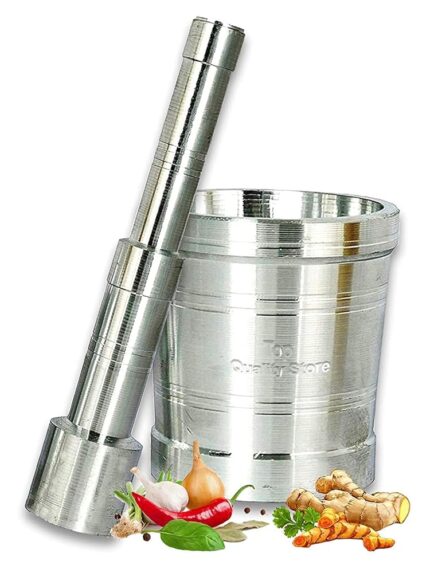 RJ Kitchenware Store Okhali and Musal Mortar Pestle Set - Small Size Aluminium Okhli Kitchen Masher for Vegetables, Coconut - Khal Batta/Khallad/Khalbatta, 8 Cm