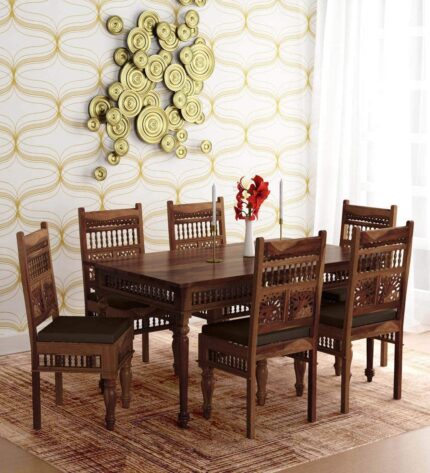 RK DECK INCREDIBLY DECOROUS Sheesham Wood 6 Seater Traditional-Style Solid Wooden Dining Room Table Set with Chairs