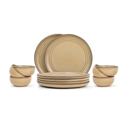 Shay solid Ceramic Dinner Set, 12 Pcs, Beige Reactive|Crockery Set for Dining Table|Dining Sets Crockery Items|Glossy Finish|Premium Stoneware (Beige Reactive, 12 Pieces)