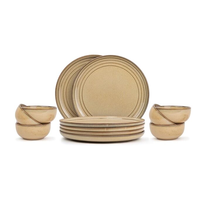 Shay solid Ceramic Dinner Set, 12 Pcs, Beige Reactive|Crockery Set for Dining Table|Dining Sets Crockery Items|Glossy Finish|Premium Stoneware (Beige Reactive, 12 Pieces)