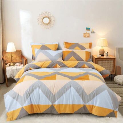 SHOPICTED Super Soft Glace Cotton King Size Ac Comforter Ll 350 TC Blanket Ll Duvet With 1 Flat Bedsheet And 2 Pillow Covers For Double Bed (4Pc Comforter Set) (Yellow Zigzag...
