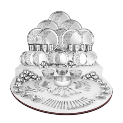 Shri & Sam Designer Stainless Steel Shagun Laser Bloom Floral Dinner Set, 101 Pieces