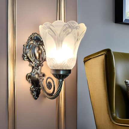 SINOMAN Black Antique Wall Mounted Lamp with Glass Shade Contemporary Accent Light for Indoor Spaces, E27 Bulb Compatible, Ideal for Bedrooms, Hallways, and Living Areas (with...
