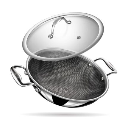 Stahl Artisan Hybrid Triply Non Stick Kadai with Lid, Stainless Steel Kadai for Cooking, Triply Kadhai Metal Spatula Friendly, Induction & Gas Stove Compatible, 2.4 L, 24 cm