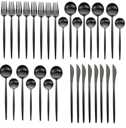 STAR WORK Black Flatware Stainless Steel Forks and Spoons Silverware for Home,Kitchen,Restaurant Hotel,Matte Black Kitchen Utensils Satin Finished Polished/Dishwasher Safe (Pack...