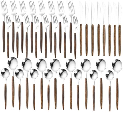 STAR WORK Stainless Steel Wood Handle Dinner Spoons,Table Spoon Set for for Home, Kitchen or Restaurant Dinnerware Set Flatware Fork Spoon Service Kitchen Utensil (40)