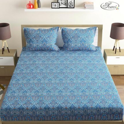 Status Contract -2025 Cotton Rich Double Bedsheet with 2 Pillow Covers for Bed Room, Home, Hotel-120 GSM (Blue)