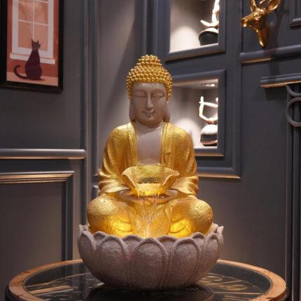 Swadeshi Decors 2 Feet Buddha Water Fountain with LED Lights | Indoor & Outdoor Decor | Meditating Buddha Statue with Fountain for Home, Office & Garden Decor | Vastu & Positive...