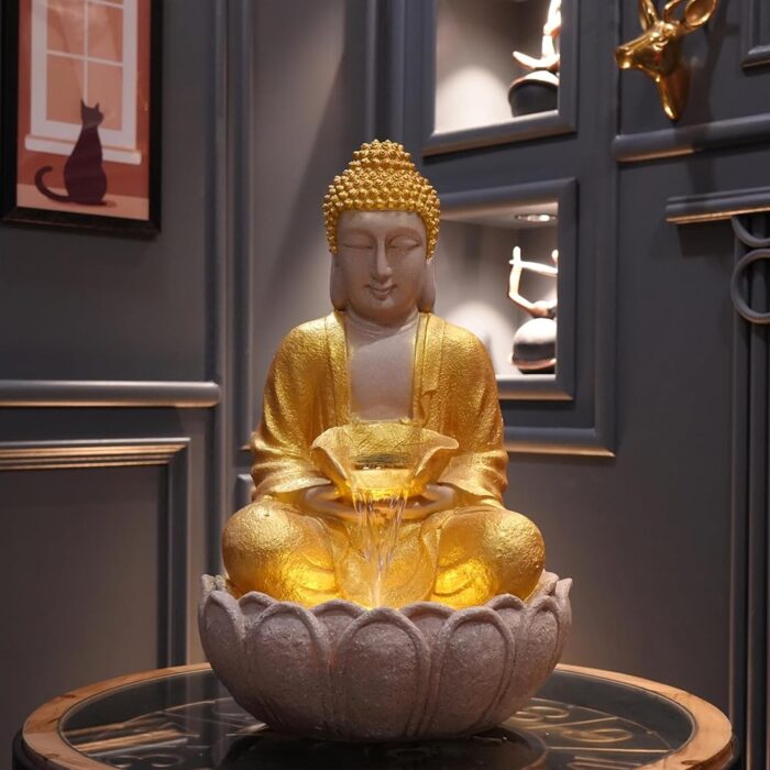 Swadeshi Decors 2 Feet Buddha Water Fountain with LED Lights | Indoor & Outdoor Decor | Meditating Buddha Statue with Fountain for Home, Office & Garden Decor | Vastu & Positive...