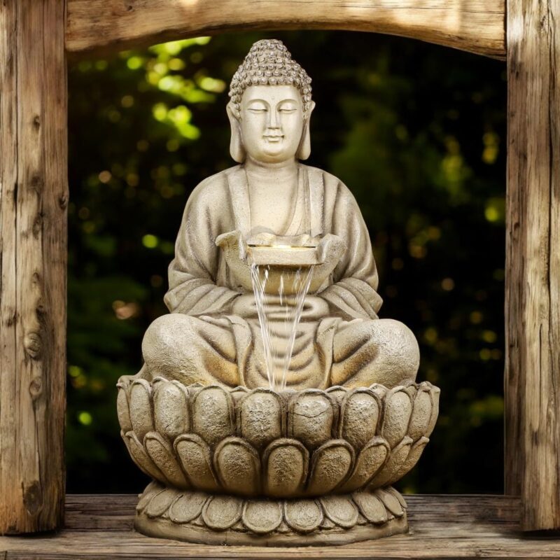 Swadeshi Decors 4 Feet Kamal Buddha Water Fountain Big Size|Fountain Buddha Water with LED Lighting for Outdoor|Water Fountain for Garden(Beige, 4 Feet Kamal Buddha)