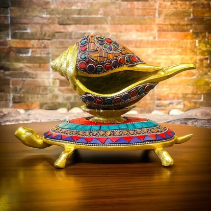 The Artage Brass Shankh Tortoise Vastu Items Statue Showpiece Home Decor Gifting Office Decorative Piece for Puja Room Living Room Positive Figurine Artefact Tableware L*B*H...