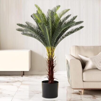 The Better Home Artificial 24 Leaves Sago Cycas Plant with Plastic Pot | 80 CM Long | Tall Green Artificial Tree for Home Decoration | Aesthetic Decor Item for Living Room,...