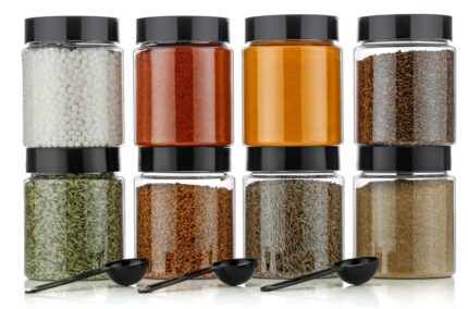 The Sr Brand Multipurpose Unbreakable Plastic Transparent Storage Containers for Kitchen Airtight Masala Box Dabba Spice, Cereal, Dry Fruits Spice Box 250 Ml Round with Spoons...