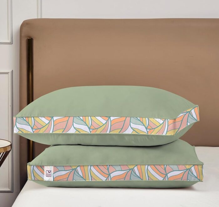 THE WOOD WHITE Soft Microfiber High Loft Pillow Set of 2 Sleep Well in 43 x 69 Cm with Printed Gusset of Extra 5 Cm Height for Neck Support and Soft Comfortable Sleep Mint Slumber.