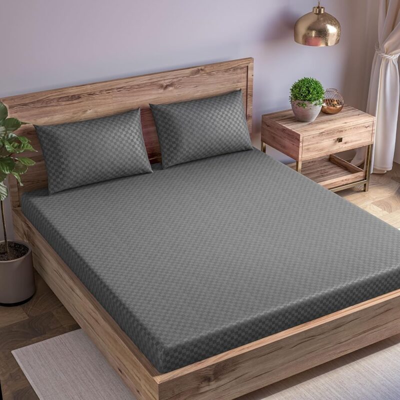 Trance Home Linen Premium Pure 100% Cotton 300TC Jacquard Weave Single Flat Bedsheet with 1 Pillow Cover | Hypoallergenic & Ultimate Comfort for Skin (54 x 90 inch, Dark Grey)