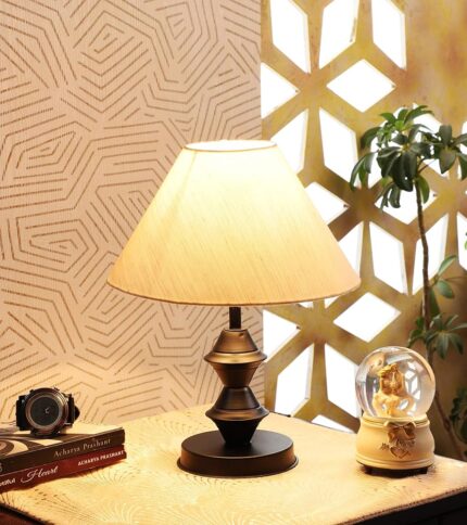 tu casa Off White Cotton Shade with Black Metal-Iron Base Table Lamp | Elegant Bedside & Desk Lamp for Bedroom, Living Room, Office, Home Décor & Gifting (Height : 13 Inch/No...