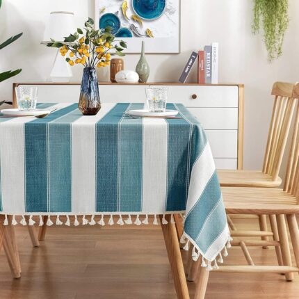 Urban Space Sicilia Table Linen Collection - Premium Water & Stain Resistant Dining Table Cover for 4 Seater, Anti Skid Table Cloth for Center Table (Vertical Green, 52" x 72")