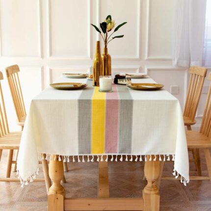 Urban Space Sicilia Table Linen Collection - Premium Water & Stain Resistant Dining Table Cover for 6 Seater, Anti Skid Table Cloth for Center Table, 1 Piece (Yellow Grey, 52"x...