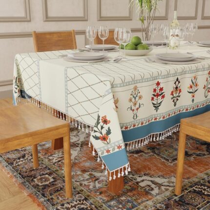 Urban Space Sicilia Table Linen Collection - Premium Water & Stain Resistant Dining Table Cover for 4 Seater, Anti Skid Table Cloth for Center Table (Off White, 4 Seater 52" x 72")