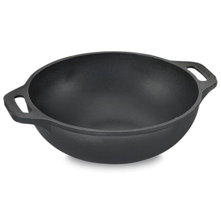 URBANFIX Premium Cast Iron Kadai 9 Inch/25 Cm, Ready to Use Deep Frying Kadhai 2.7 kg, Naturally Nonstick Cast Iron Kadai with 2 Loop Handles, 100% Pure and Toxin-Free kadhai