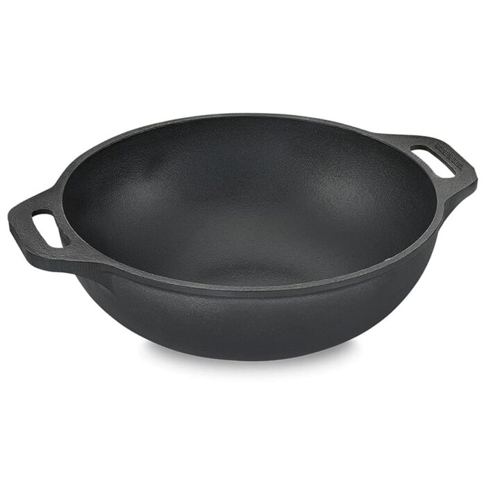 URBANFIX Premium Cast Iron Kadai 9 Inch/25 Cm, Ready to Use Deep Frying Kadhai 2.7 kg, Naturally Nonstick Cast Iron Kadai with 2 Loop Handles, 100% Pure and Toxin-Free kadhai