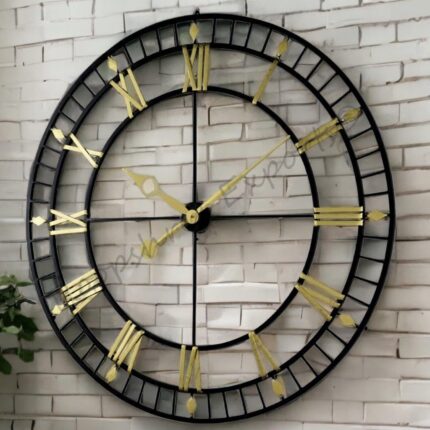 Vintage Clock Black and Gold Extra Large Wall Clock/One Year Warranty / 9076-36