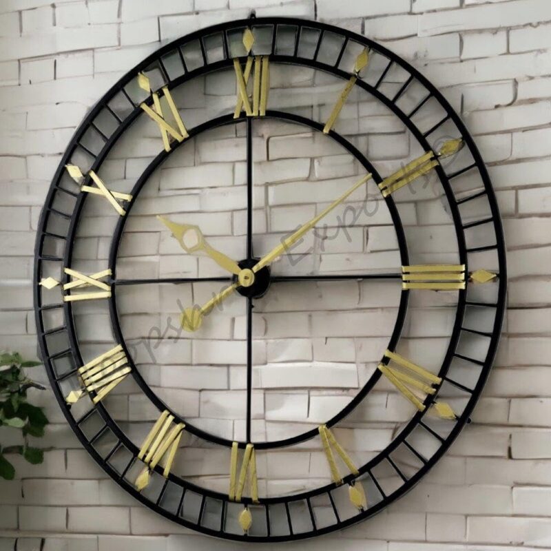 Vintage Clock Black and Gold Extra Large Wall Clock/One Year Warranty / 9076-36