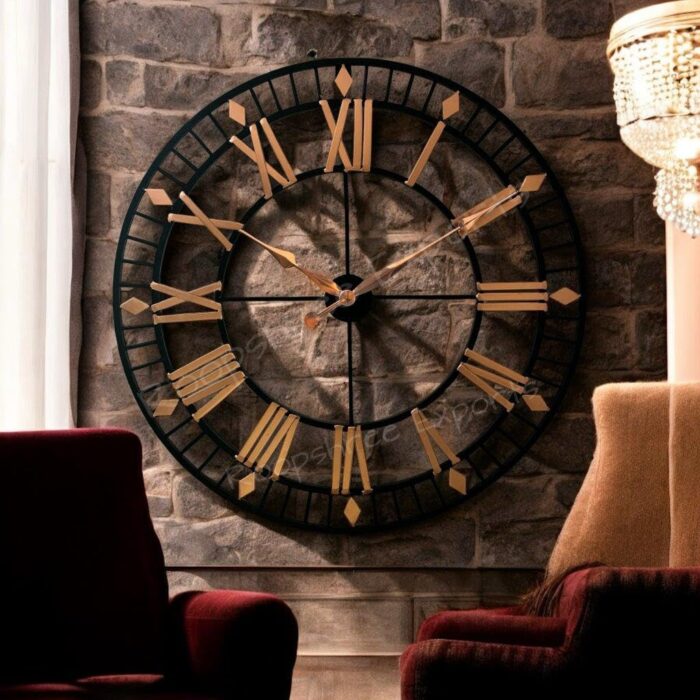 Vintage Clock Iron Hand-Crafted Extra Large Analog Wall Clock/Black & Rose Gold Colour / 30 Inch (75 Cm's)
