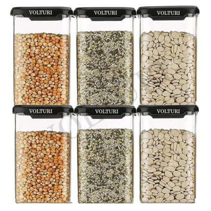 VOLTURI Air Tight Kitchen Containers Set of 6, Kitchen Storage Box for Pulses, Cereals, Grains, Dry Fruits, Pantry Organization, Kitchen Accessories Items for Home, Food Grade...