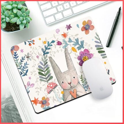 wolpin Mouse Pad for Laptop PC, Notebook, MacBook Pro Air, Gaming Computer (26 x 21 cm), Anti-Slip Rubber Base Mousepad, Rabbit