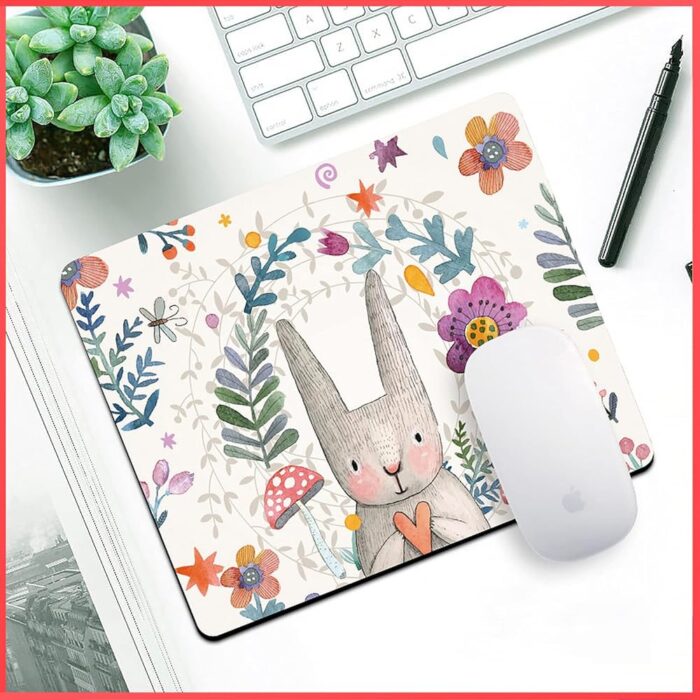wolpin Mouse Pad for Laptop PC, Notebook, MacBook Pro Air, Gaming Computer (26 x 21 cm), Anti-Slip Rubber Base Mousepad, Rabbit