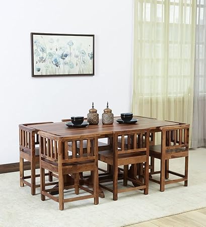 wopno Furniture Pure Sheesham Solid Wood 6 Seater Dining Table for Living Room Home Hall Hotel Dinner Restaurant Wooden Dining Table Dining Room Set Home & Kitchen (Rustic Teak,...