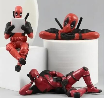YOURKARTS.COM Yourkarts Dead Pul Action Figure PVC Model Movable Joint Set of 3 for Office Desk, Home Decor, Unique Decoration for Car Interiors,Red