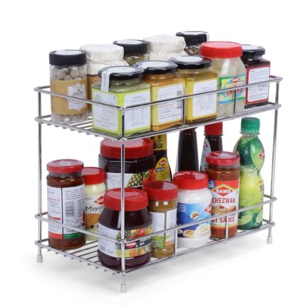 Zepdos Stainless Steel 2-Tier Kitchen Rack, Spice Shelf for Kitchen Pantry Storage Organizer, Shelves - 20D x 20W x 20H Centimeters