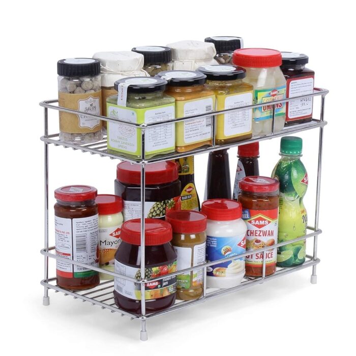Zepdos Stainless Steel 2-Tier Kitchen Rack, Spice Shelf for Kitchen Pantry Storage Organizer, Shelves - 20D x 20W x 20H Centimeters